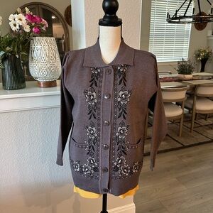 Women Embroidered Woolen Cardigan With Floral Design Brand New